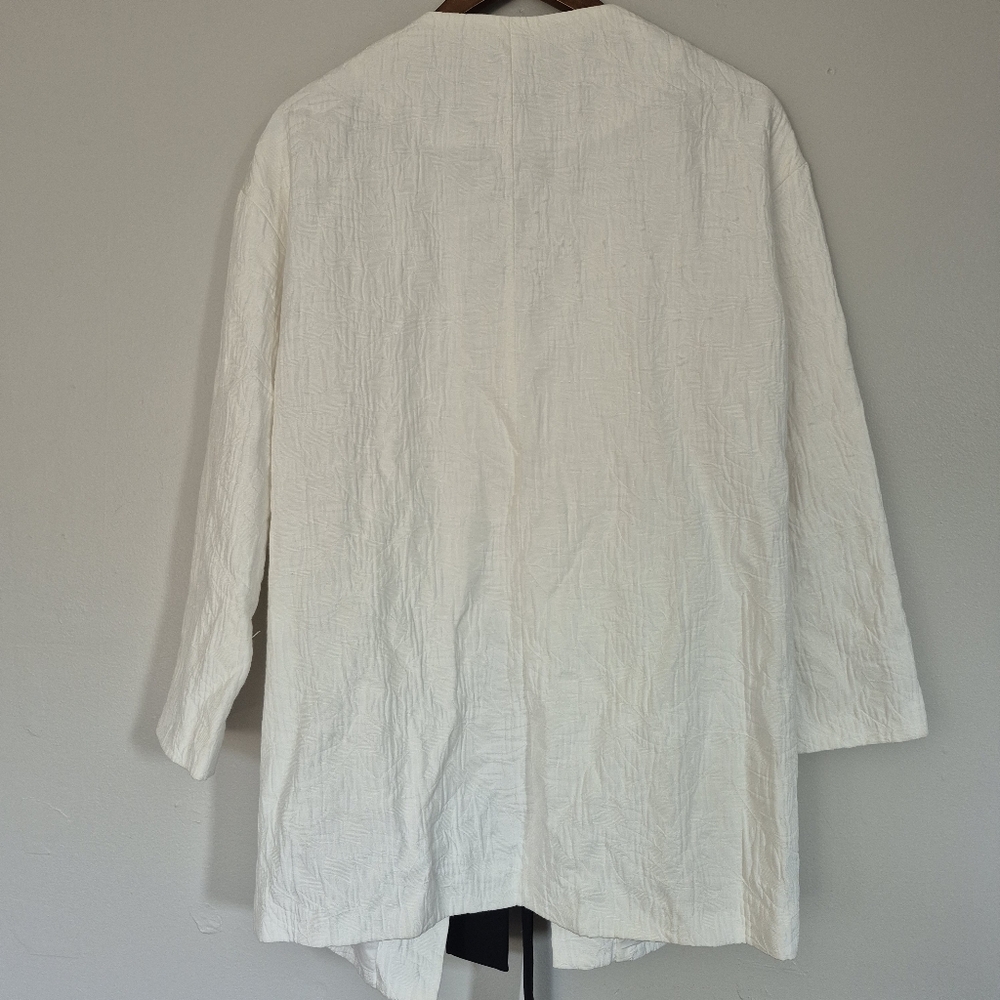 Zara Basics Collection White Textured Black Tie Spring Summer Jacket Medium - Picture 4 of 12
